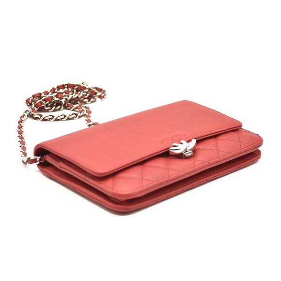 CHANEL Grained Calfskin Quilted CC Box Wallet On Chain WOC Red 27* - Picture 4 of 16